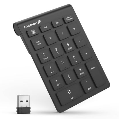 Picture of Fosmon 22 Key Numeric Keypad, Wireless USB Adapter 2.4GHz Numpad, Ten Keys Shortcut Function & Hotkey, Up to 33FT Device Distance, Compatible with USB Port Laptop, PC, Desktop, Surface Pro, Notebook