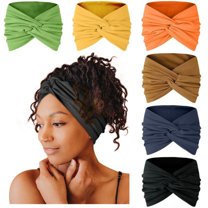 Picture of Tobeffect Extra Wide Turban Headbands for Women, 7'' Large Hairbands Boho Colorful Headband Twisted Knot Hair Accessories, 6 Pack