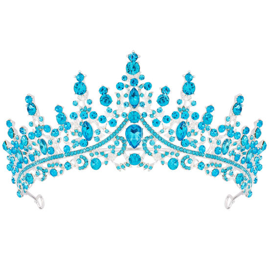Picture of TOBATOBA Sky Blue Tiara Crowns Royal Queen Crown Crystal Wedding Tiaras for Women Princess Rhinestone Crown Wedding Tiaras for Bride Halloween Crowns for Women Quinceanera Headpieces for Prom Party