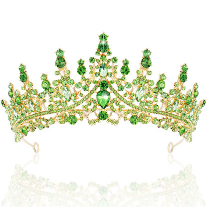 Picture of TOBATOBA Light Green Tiaras and Crowns for Women, Rhinestone Princess Tiara, Crystal Crown Royal Queen Crown for Women, Quinceanera Headpieces for Birthday Prom Pageant Halloween