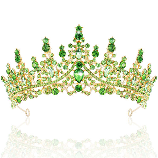 Picture of TOBATOBA Light Green Tiaras and Crowns for Women, Rhinestone Princess Tiara, Crystal Crown Royal Queen Crown for Women, Quinceanera Headpieces for Birthday Prom Pageant Halloween