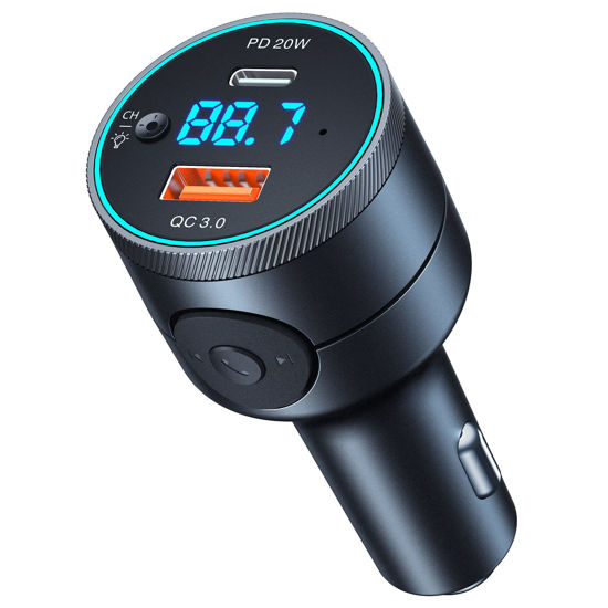 Picture of Achifine Bluetooth Car Adapter - FM Bluetooth Transmitter Car/ Music Player /Car Kit for PD 20W & QC3.0 Quick Charge, Hands-Free Calls, Hi-Fi Music, Siri Google Assistant, RGB Backlit, Aux Out