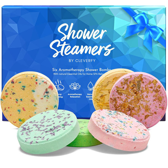 Picture of Cleverfy Shower Steamers Aromatherapy - Variety Pack of 6 Shower Bombs with Essential Oils. Self Care and Relaxation Spa Gifts for Women. Blue Set