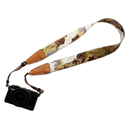 Picture of UNIKSTRAP Original Design Personalized Adjustable Camera Strap Chrysanthemum & Crane in Tan, Fit for Canon Nikon Sony Olympus Interchangeable Lens Digital Camera/DSLR etc.