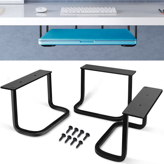 Picture of Under Desk Laptop Mount, Under Desk Shelf Bracket Compatible with Devices Tall Maximum 2.7”, Aluminum Under Desk Laptop Holder Stand Tray for Laptop, MacBook, Keyboard, Modem, Playstation 4 & More