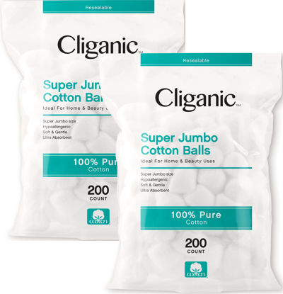 Picture of Cliganic Super Jumbo Cotton Balls (400 Count) - Hypoallergenic, Absorbent, Large Size, 100% Pure