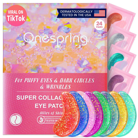 Picture of Onespring Under Eye Patches (24 Pairs) - Under Eye Mask for Wrinkles, Puffy Eyes, Dark Circles, Eye Bags, Natural Collagen Eye Gels Pads, Under Eye Mask Patches for Beauty & Personal Care