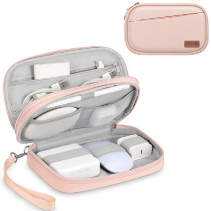 Picture of FINPAC Travel Electronic Bag, Portable Cable Organizer Electronic Essentials Pouch Case, Double Layer Storage Bag for Cord, Hard Drive, Charger, Wireless Earbuds, USB, SD Card (Pink)