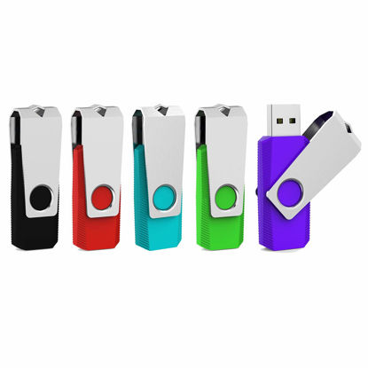 Picture of Aiibe 5 Pack 64GB Flash Drive USB Flash Drives 64GB Thumb Drive USB 2.0 Memory Stick USB Drive Zip Drive Jump Drive 64GB Multipack (64G, 5 Mixed Colors: Black Red Cyan Green Purple)