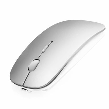 Picture of AE WISH ANEWISH Bluetooth Mouse for Laptop/iPad/iPhone/Mac(iOS 13.1.2 and Above)/Android PC,Wireless Slim USB Rechargable Quiet Mice Compatible with Windows/Linux/Notebook/MacBook Air,Silver