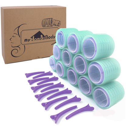 Picture of myHomeBody Self Grip Hair Rollers, Extra Large and Jumbo Hair Curlers with Clips | Hair Rollers for Long Hair | 36 pcs Set Includes 24 Rollers & 12 Duckbill Hair Clips - Violet & Mint