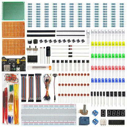 Picture of WayinTop Electronics Component Fun Kit w/E-Book, Upgraded Electronic Starter Kit with Breadboard Jumper Wires Kit, PCB Soldering Kit, LEDs & Resisitor Kit for Arduino/for Raspberry pi/ESP32/ESP8266