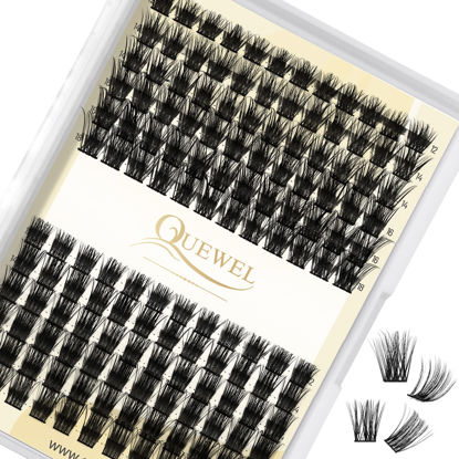 Picture of Lash Clusters QUEWEL 144pcs Cluster Lashes MIX12-18mm 2 Styles DIY Lash Extensions Clusters in One Individual Lashes Tray with Thin Band(Fl02+Na02-MIX12-18)