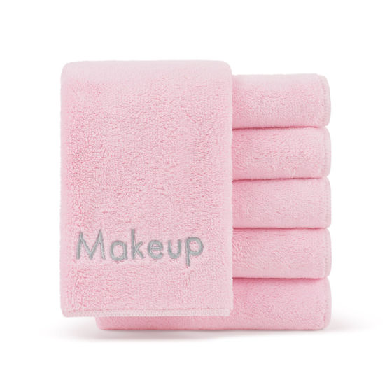 Picture of Arkwright Makeup Remover Wash Cloth - (Pack of 6) Soft Coral Fleece Microfiber Fingertip Face Towel Washcloths for Hand and Make Up, 13 x 13 in, Pink