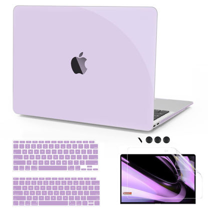 Picture of B BELK Compatible with MacBook Air 13 inch Case 2022 2021 2020 2019 2018 M1 A2337 A2179 A1932, Plastic Laptop Hard Shell Case + Keyboard Cover + Screen Protector for Mac Air 13 with Touch ID, Purple