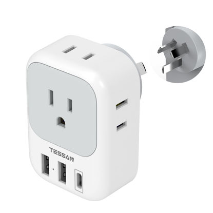 Picture of Australia New Zealand Power Adapter USB C, TESSAN Australia Travel Adaptor with 4 American Outlets 3 USB Charger (1 USB C Port), Type I Plug Converter for US to Australian China Argentina Fiji AU