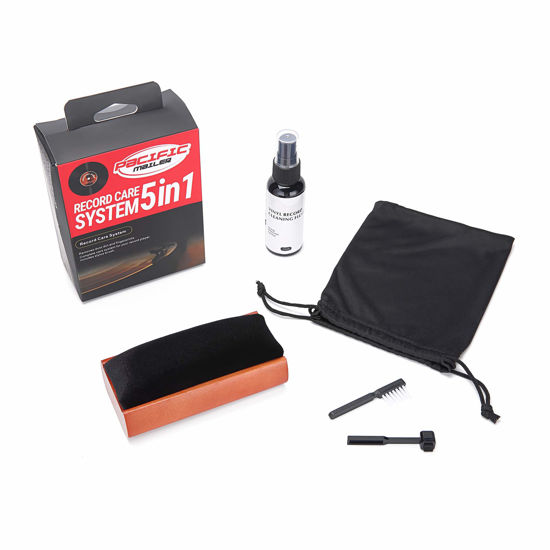 Picture of 5 in 1 Vinyl Record Cleaning Solution Kit, Includes Soft Velvet Record Brush, Vinyl Cleaning Liquid, Stylus Cleaner & Brush and Carry Pouch