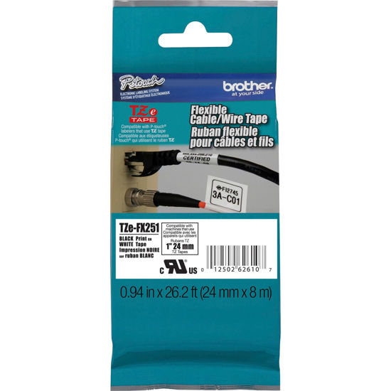 Picture of Brother Genuine P-Touch TZE-FX251 Tape, 1" (0.94") Wide Flexible-ID Laminated Tape, Black on White, Best Suited for Wire Wrapping and Flagging, Water-Resistant, 0.94" x 26.2' (24mm x 8M), TZEFX251