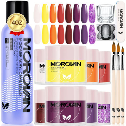 Picture of Morovan Acrylic Nail Kit - Acrylic Powder and Liquid Set 8 Colors Glow in the Dark Professional Nails Kit Acrylic Set with Acrylic Nail Brush Forms Tips for Beginners Nail Art Extension