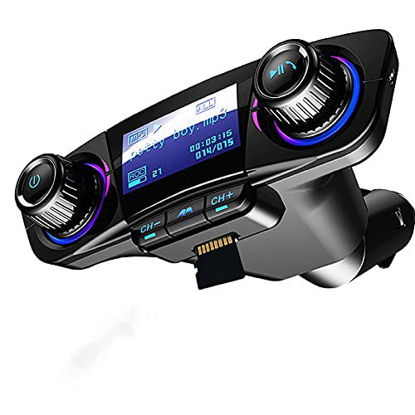 Picture of Bluetooth FM Transmitter Car MP3 Player Hands-Free Car Kit Wireless Radio Audio Adapter with Dual USB 5V 2.1A USB Port, U Disk, TF Card, Folder Playback, AUX Input Output, Voice Navigation