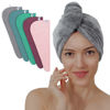 Picture of TENSTARS 5 Pack Thicken Microfiber Hair Towel Wrap for Women - Elastic Loop Design - 320GSM Coral Velvet - Quick Dry Hair Turban - 11x28 Inch (Aqua Green+Pink+Burgundy+Teal+Grey)