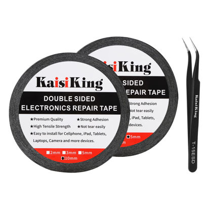 Picture of Kaisiking 5mm / 10mm x 50M Double Sided Adhesive Tape LCD Touch Screen Tape Phone Repair Tape with 1 Tweezers for Cell Phone, iPad, Tablets, Laptops, Camera, LCD Screen