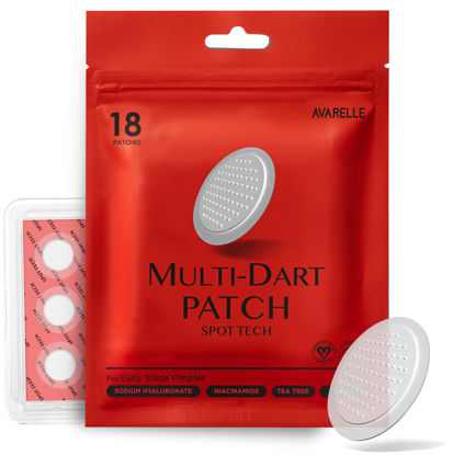 Picture of Multi-dart Spot Tech Microneedle Patch by Avarelle | Acne Patches for Early-stage Blemish, and Stubborn Deep Rooted Pimples | Facial skin Acne dots for spots, | Vegan, Cruelty Free Certified, Carbonfree Certified (18 PATCHES)