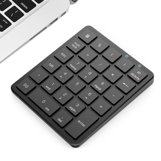 Picture of PINKCAT Bluetooth Number Pad, 28 Keys Aluminum Rechargeable Wireless Numeric Keypad, Portable Number Numpad Financial Accounting for Laptop, PC, Notebook, Desktop, Surface Pro - Black