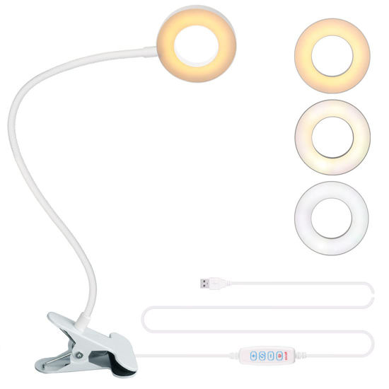 Picture of Bekada LED Desk Light with Clamp for Video Conference, USB Reading Light Laptop Light for Computer Webcam, Clip on LED Ring Light for Zoom Meetings, 3 Colors and 10 Dimming Level (White)