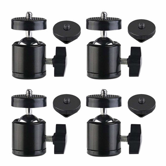 Picture of SLOW DOLPHIN Hot Shoe Mount Adapter 360 Degree Swivel Mini Ball Head 1/4 Tripod Screw Head for Cameras, Camcorders, Smart Phone, LED Video Light, Microphone(4 Packs)