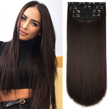 Picture of 4Pcs Hair Extensions Clip in Brown Black Clip in Hair Extensions for Women Straight Hair Extensions Long 20 Inches(4pcs, 20Inch, 4#)