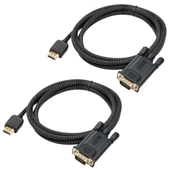 Picture of FEMORO HDMI to VGA 2 Pack, HDMI to VGA Cable 6FT Male to Male Braided Cord Adapter Connect Computer PC Laptop Desktop to Monitor Projector HDTV Black