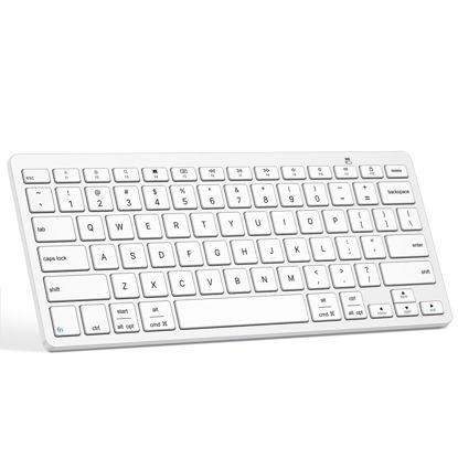 Picture of Emetok Universal Bluetooth Keyboard for iPad, Upgraded BLE Technology Keyboard with Unwavering Connection, 18-Month Battery Life, Automatic Identification for iOS, Windows, Android, macOS, White Jade