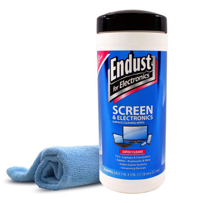 Picture of Endust For Electronics Screen & Surface Cleaning Wipes, For Tablet, E-Reader, Computer Monitor, Laptop, Phone, or TV; Pre-Moistened, Alcohol & Ammonia Free, 70 Wipes and A Microfiber Towel