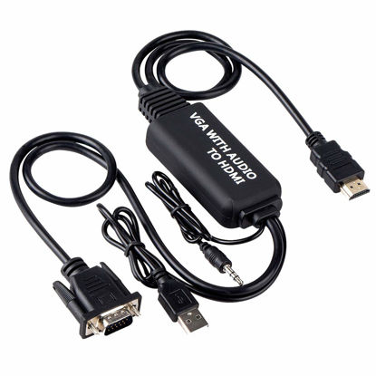 Picture of VGA to HDMI Cable, VGA to HDMI Adapter Cable with Audio for Connecting Old PC, Laptop with a VGA Output to New Monitor, Display, HDTV with HDMI Input (6Ft, Male to Male)