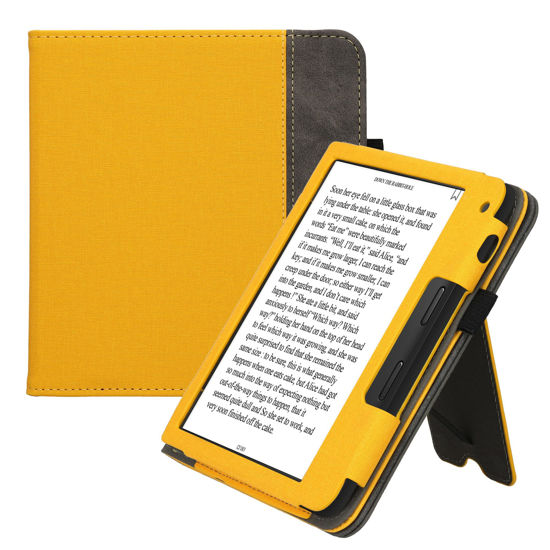 Picture of kwmobile Cover Compatible with Kobo Libra 2 Cover - Faux Leather/Suede Case with Stand - Yellow/Dark Grey