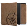 Picture of kwmobile Case Compatible with Amazon Kindle Oasis 10. Generation - Faux Suede Cover - Navigational Compass Brown