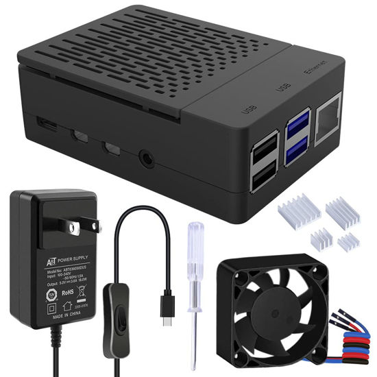 Picture of GeeekPi Raspberry Pi 4 Case with 18W 5V 3.6A Power Supply, Raspberry Pi 4B Case with PWM Fan 40X40X10mm and 4pcs Heatsinks for Raspberry Pi 4 8GB/4GB/2GB