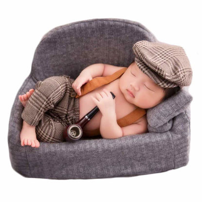 Picture of Baby Photography Props Newborn Boy Photo Shoot Outfits Infant Gentleman Suit Lattice Outfit Hats (Coffee)