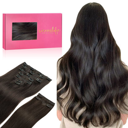 Picture of WENNALIFE Clip in Hair Extensions, 150g 24 Inch 9pcs Dark Brown Human Hair Extensions Thicker Clip in Hair Extensions Real Human Hair Clip Set Double Weft