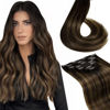 Picture of LAAVOO Clip in Hair Extensions Ombre 24inch 140 Grams Human Hair Clip in Extensions Dark Brown Fading to Light Brown Balayage Clip in Remy Human Hair Extensions Long Straight Hair 7pieces