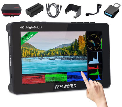Picture of FEELWORLD F6 Pro +Battery +Charger+Carry Case 5.5 Inch 1600nits Touchscreen DSLR Camera Field Monitor with 3D LUT F970 External Kit Install for Power Wireless Transmission FHD 1920x1080 4K HDMI