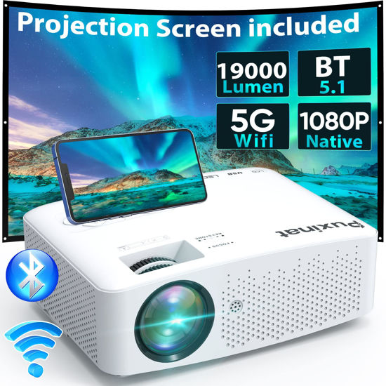 Picture of Native 1080P 19000 Lumens 5G WiFi Bluetooth Projector, 600ANSI Outdoor Movie Proyector Supports 4K, 5G/2.4G WiFi and Bluetooth 5.1, Compatible with HDMI, VGA, USB, Laptop, iOS & Android Phone