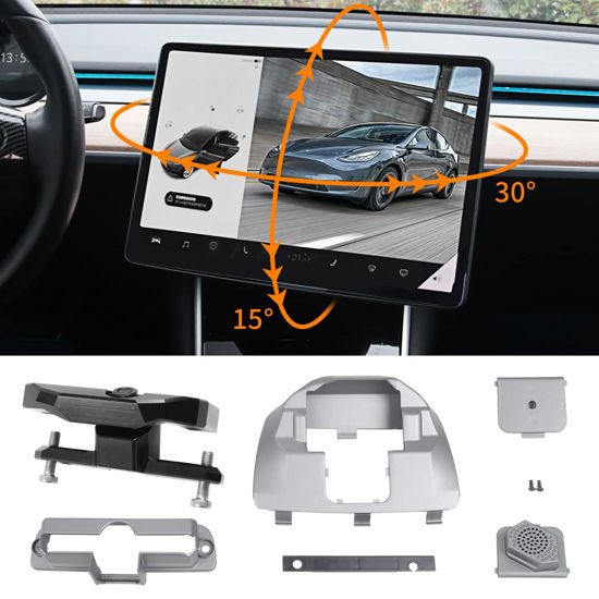 Picture of Bomely Fit 2017-2023 Tesla Model 3 Model Y Screen Swivel Mount Center Console Navigation Original Silver Screen Rotating Holder for Model Y Model 3 2022 Accessories (Upgrade-Four Directions)