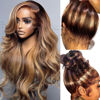 Picture of 360 Highlight Ombre Lace Front Wigs Human Hair Honey Blonde Body Wave Lace Front Wig 180 Density Pre Plucked 360 HD Transparent Lace Front Human Hair Wigs for women 4/27 Colored Human Hair Wig （22 Inch，Highlight Lace Front Wigs Human Hair ）