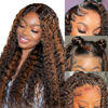 Picture of Balayage Highlight Lace Front Wigs Human Hair Deep Wave 1B/30 Black with Brown Lace Front Wigs Pre Plucked 13x4 Ombre Curly Wig Human Hair 150 Density Highlight Curly Lace Front Wig for Women（24Inch）