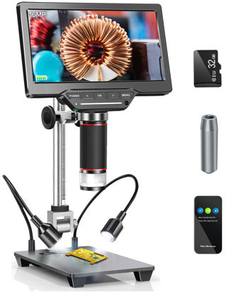 Picture of Dcorn 7" HDMI LCD Digital Microscope,1300X Coin Microscope for Adults,16MP Micro Soldering Video Microscope with LED Lights Touch Control, Windows/Mac OS/TV Compatible