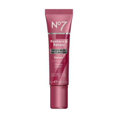 Picture of No7 Restore & Renew Face & Neck Multi Action Serum - Collagen Peptide Anti Aging Facial Serum - Hyaluronic Acid Hydrating Serum + Pro Retinol Skin & Neck Firming Hibiscus Peptides (15ml)