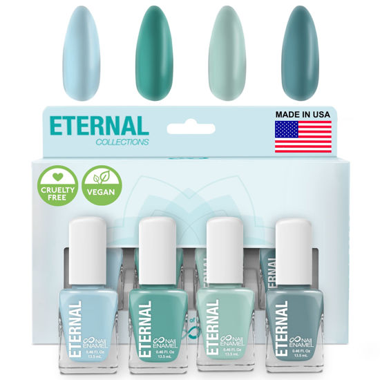 Picture of Eternal Green Nail Polish Set for Women (MINDFULNESS) - Light Blue Nail Polish Set for Girls - Long Lasting & Quick White Nail Polish for Home DIY Manicure & Pedicure - Made in USA, 13.5mL (Set of 4)