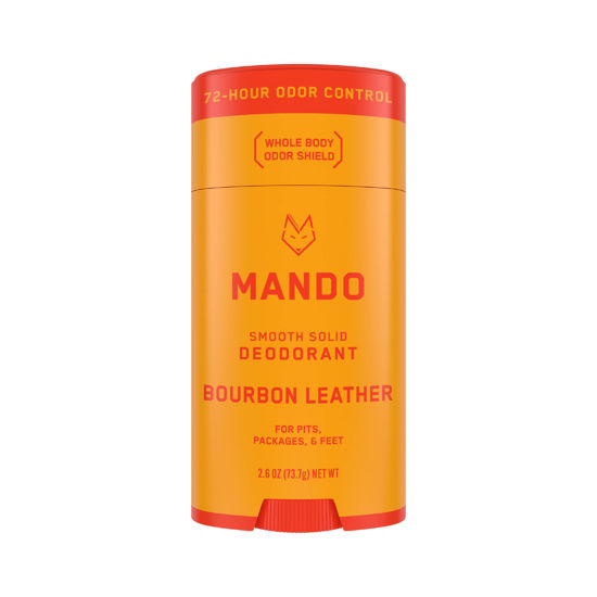 Picture of Mando Whole Body Deodorant For Men - Smooth Solid Stick - 72 Hour Odor Control - Aluminum Free, Baking Soda Free, Skin Safe - 2.6 Ounce (Pack of 1) - Bourbon Leather